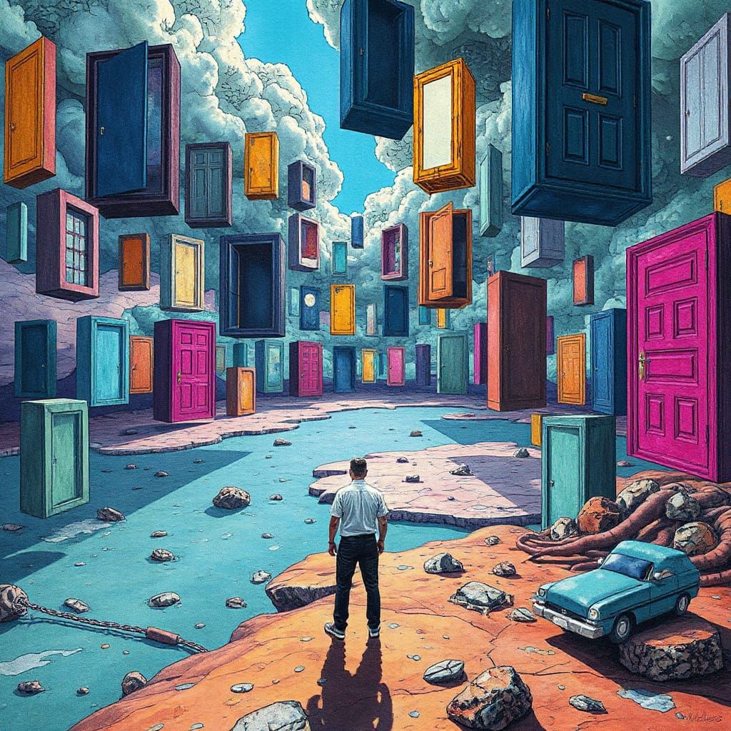 Surreal Floating Doors Dreamscape, Digital Art