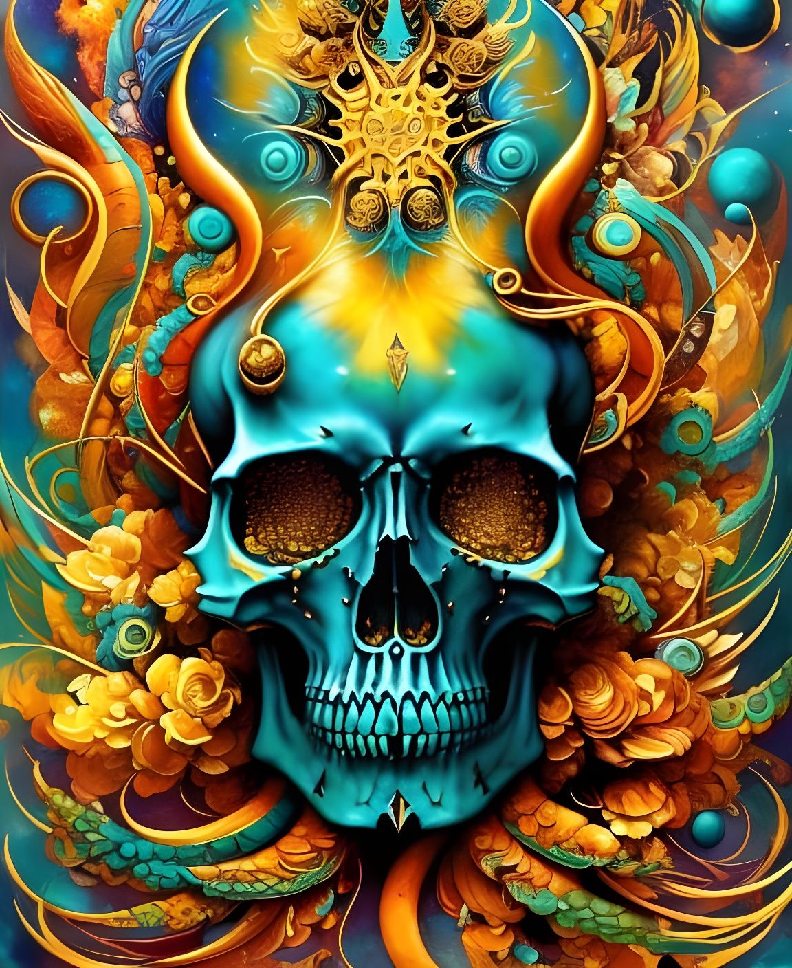 Cosmic Skull Poster Art in Triadic Colors