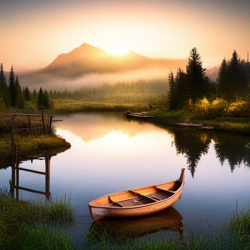 Dawn Over Misty Valley Pond: Fantasy Concept Art