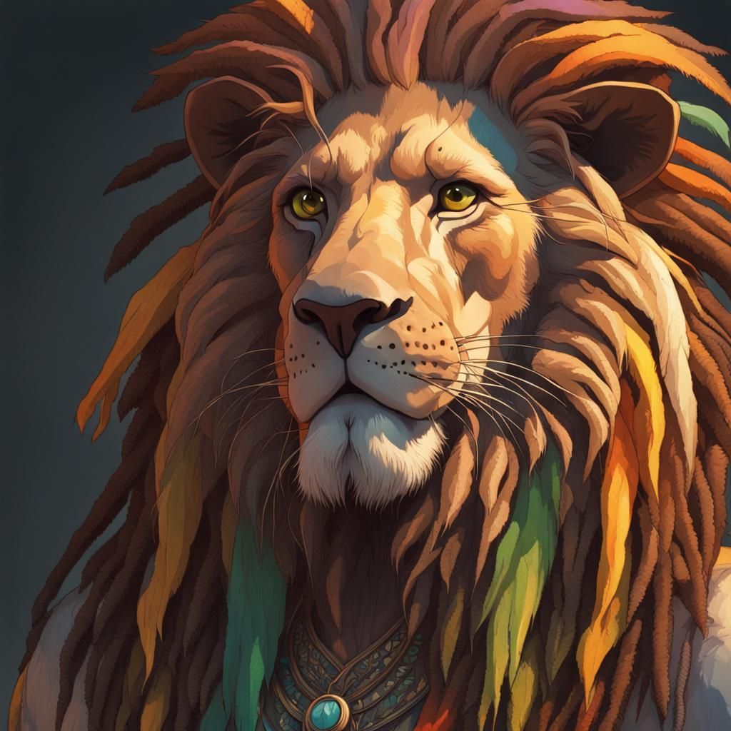 Rastafarian Lion Portrait in Hyperdetailed Style