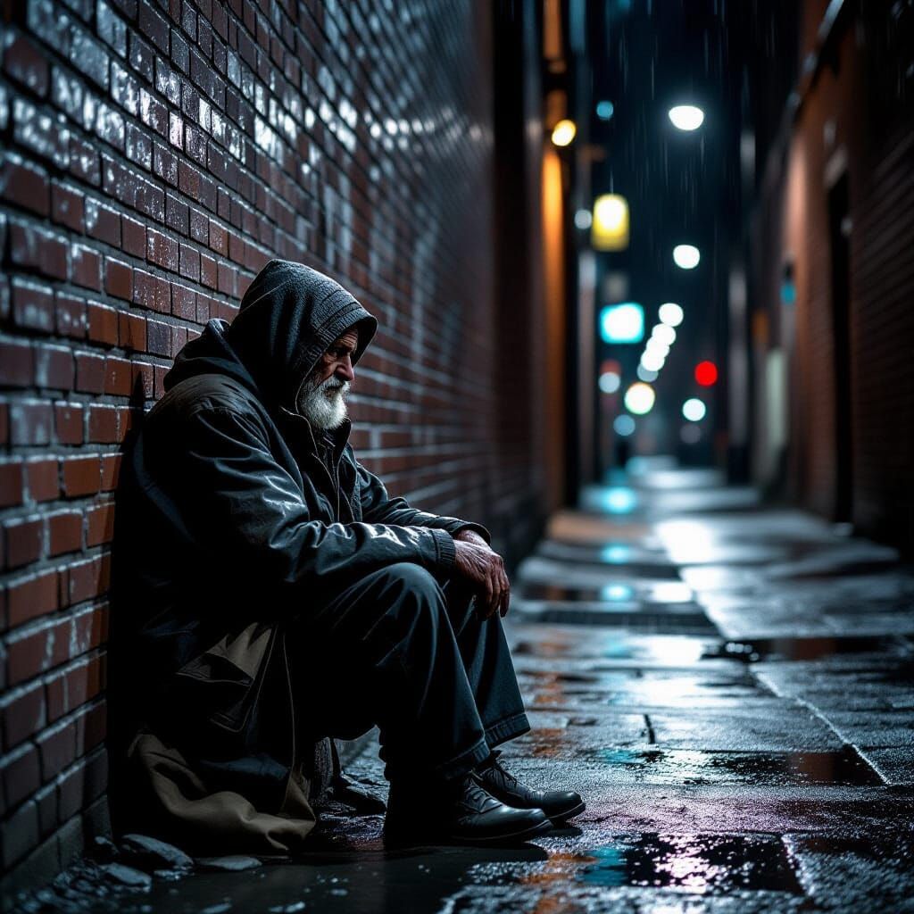 Homeless Man in Alleyway: Evocative Street Photography