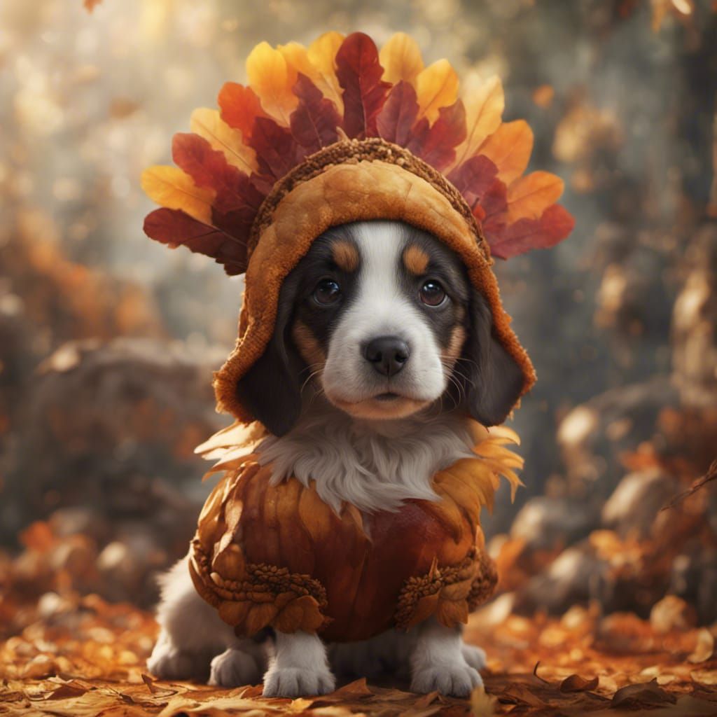 Adorable Puppy in Turkey Costume: Fantasy Concept Art