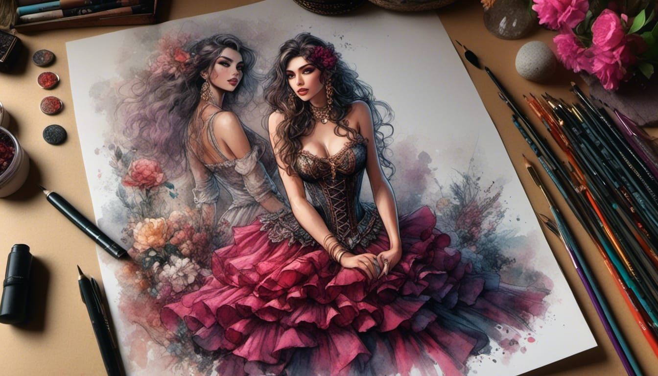 Curvy Bohemian Woman Portrait in Anime Comic Style