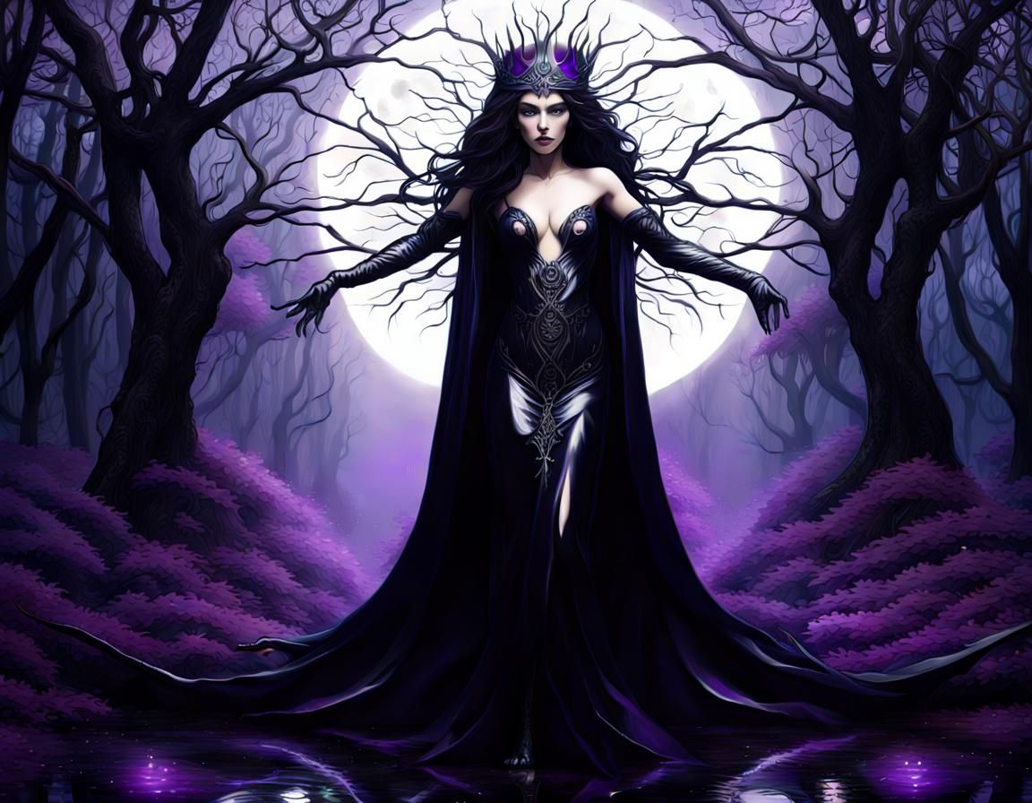 Dark Fae Goddess in Mystical Forest: Digital Art