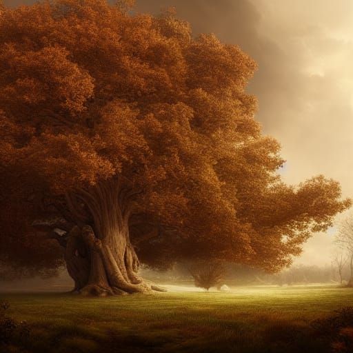 Epic Oak Tree in Dramatic Digital Painting