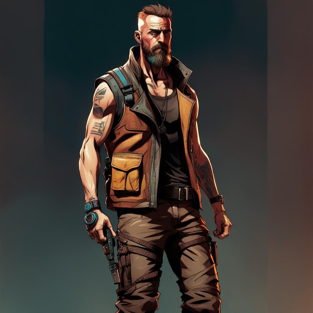 Cyberpunk Medtech Character in Neon Cityscape