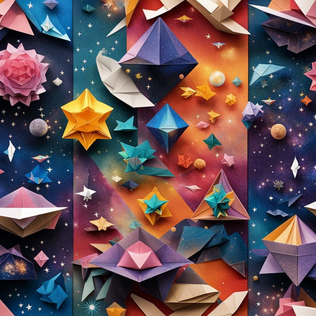 Origami Galaxy Zodiac Signs in Papercraft Style