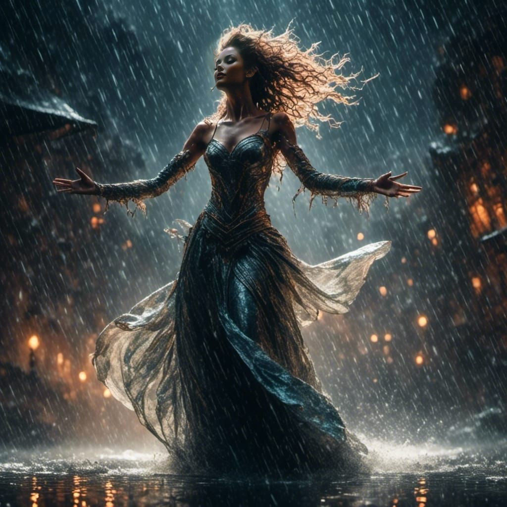 Enchantress Welcomes Rain in Gothic Fantasy Style