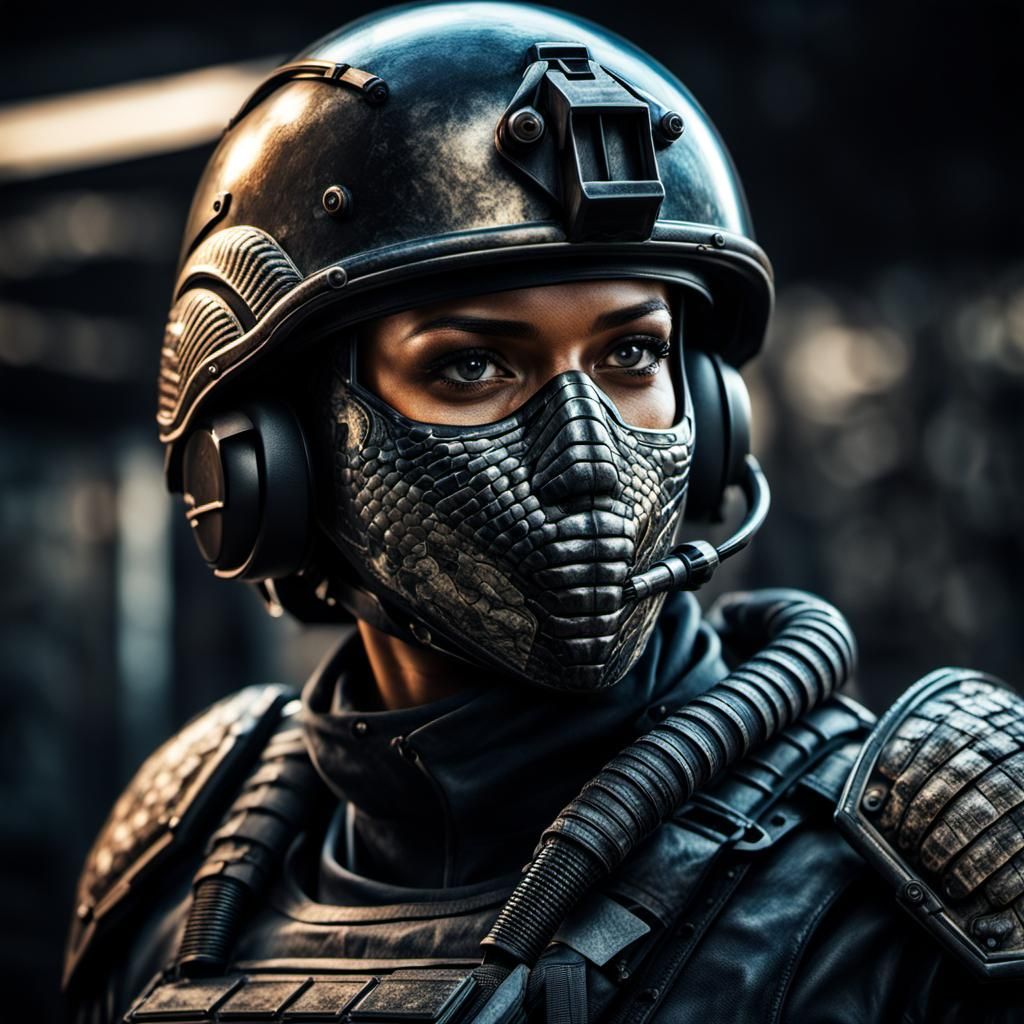Hyperrealistic Cobra Soldier Portrait in HDR