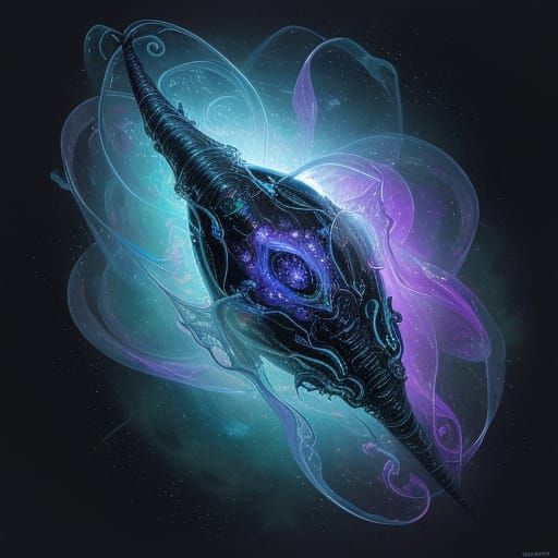 Ethereal Cocooned Creature in Cosmic Vortex