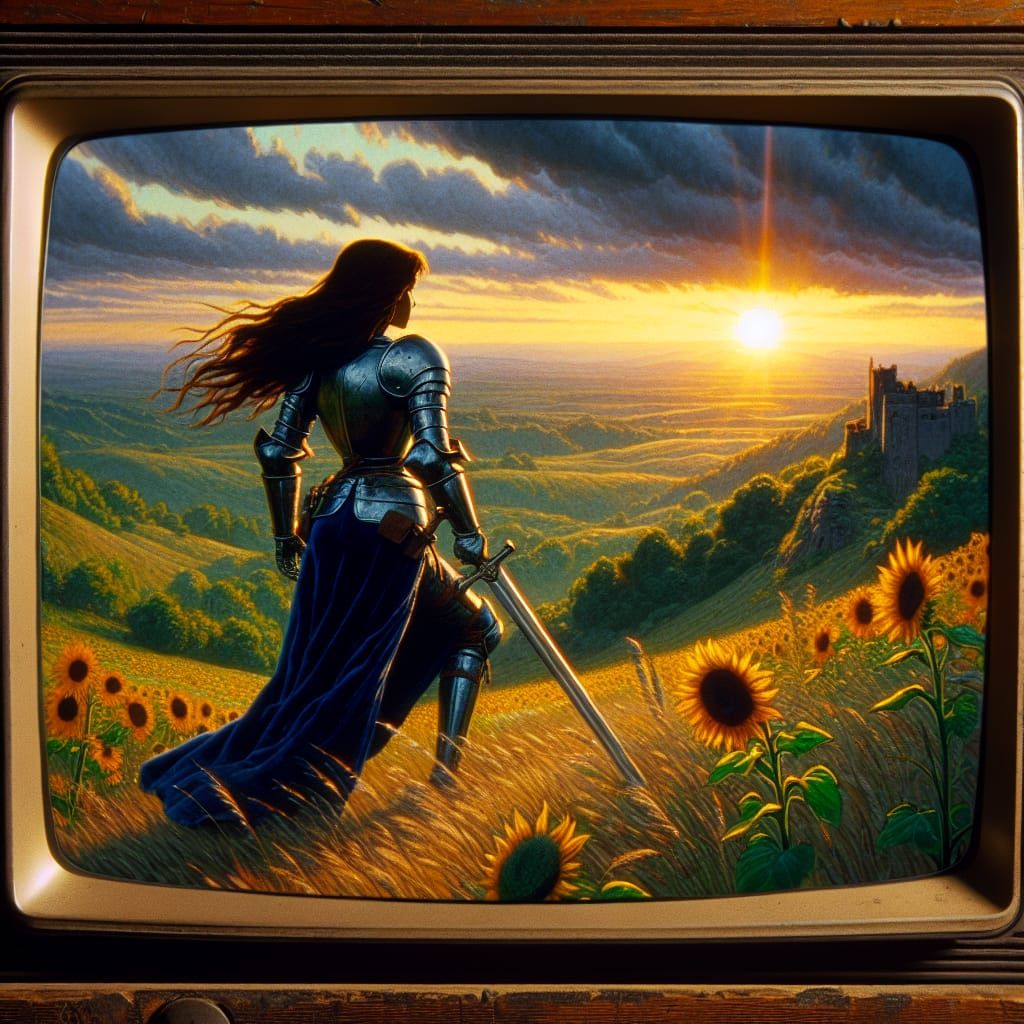 Romantic Era Painting of a Warrior Woman on a Hillside