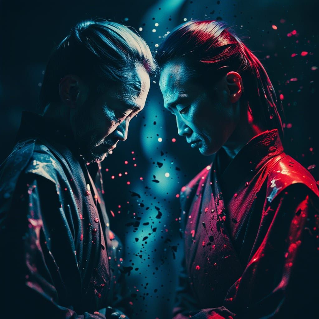 Cinematic Film Still of Duality in Japanese Style