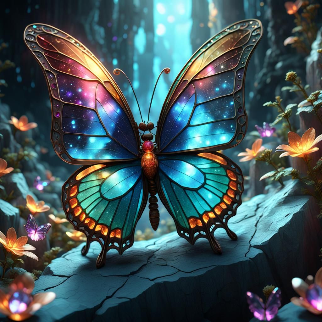 Glowing Gemstone Crystal Butterfly Digital Art
