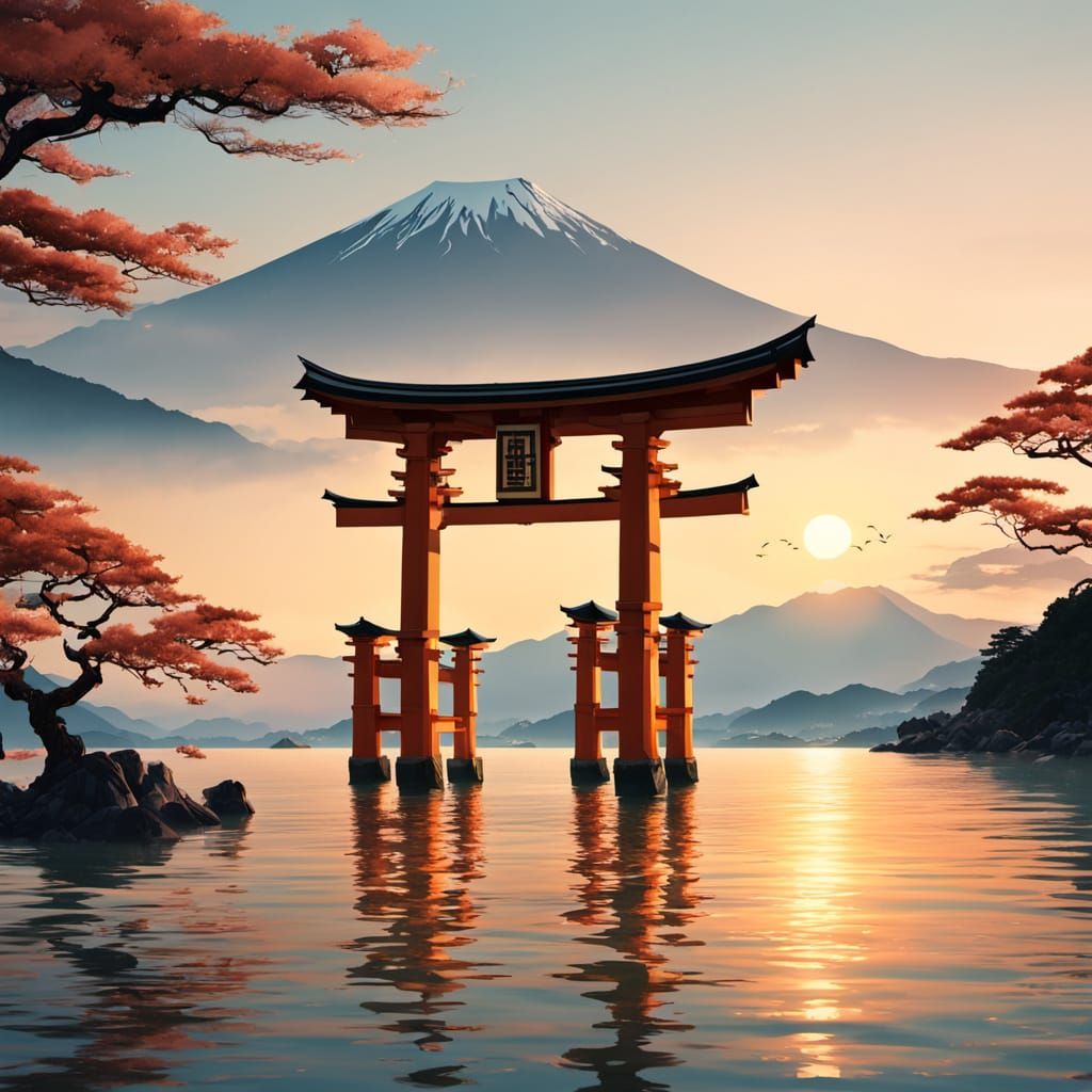 Itsukushima Shrine Torii Gate At Golden Hour