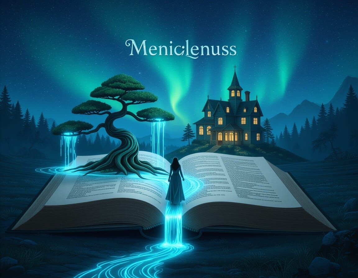 Magical Book with Flowing Energy and Victorian Houses as Imp...