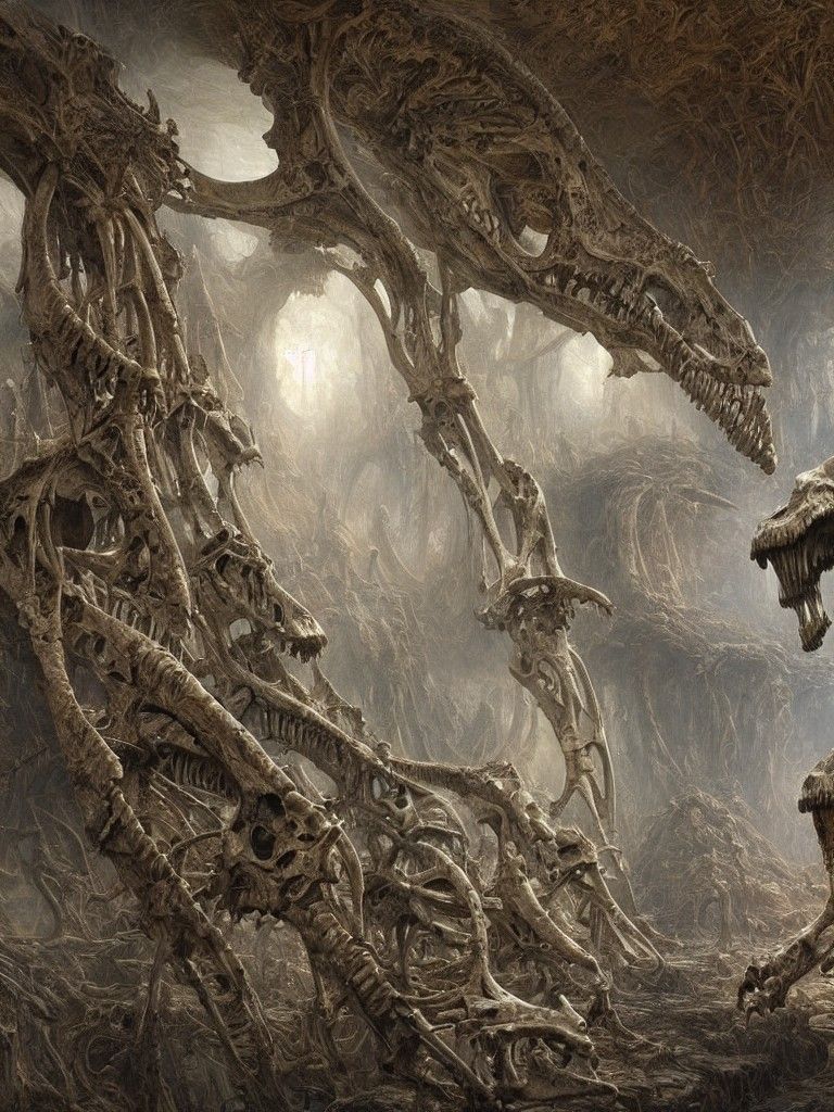 Monumental Dinosaur Bone Structure with Radiolarian Forms