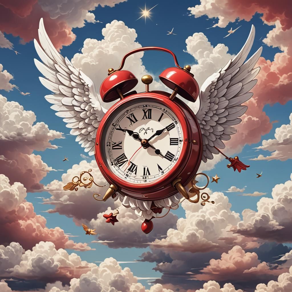 Chibi Alarm Clock with Angel Wings Flying