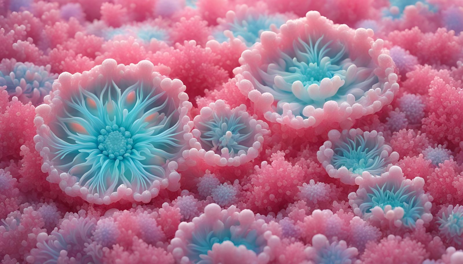 Bioluminescent Micro-Organisms on a Beach in Biopunk Style