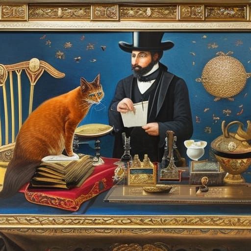 19th century magician and his assistant cat