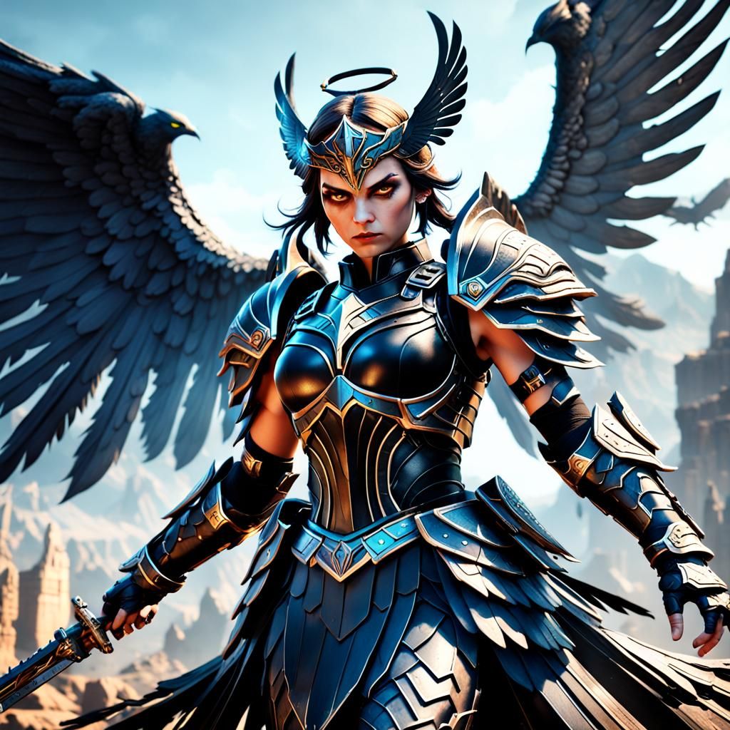 Dark Valkyrie in Black Armor and Wings
