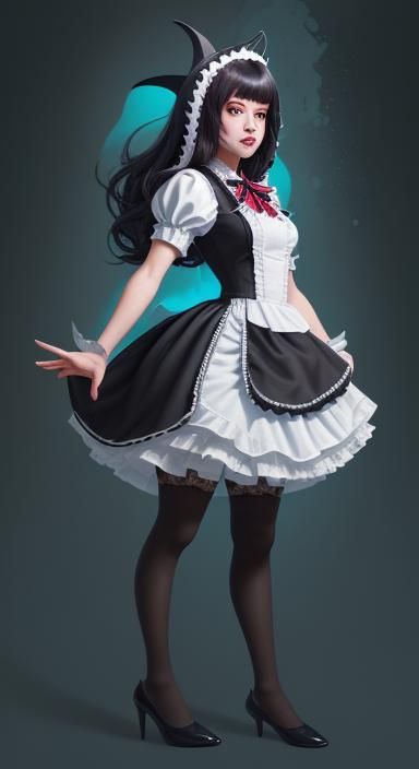 Shark Maid Outfit Hyperrealistic Concept Art