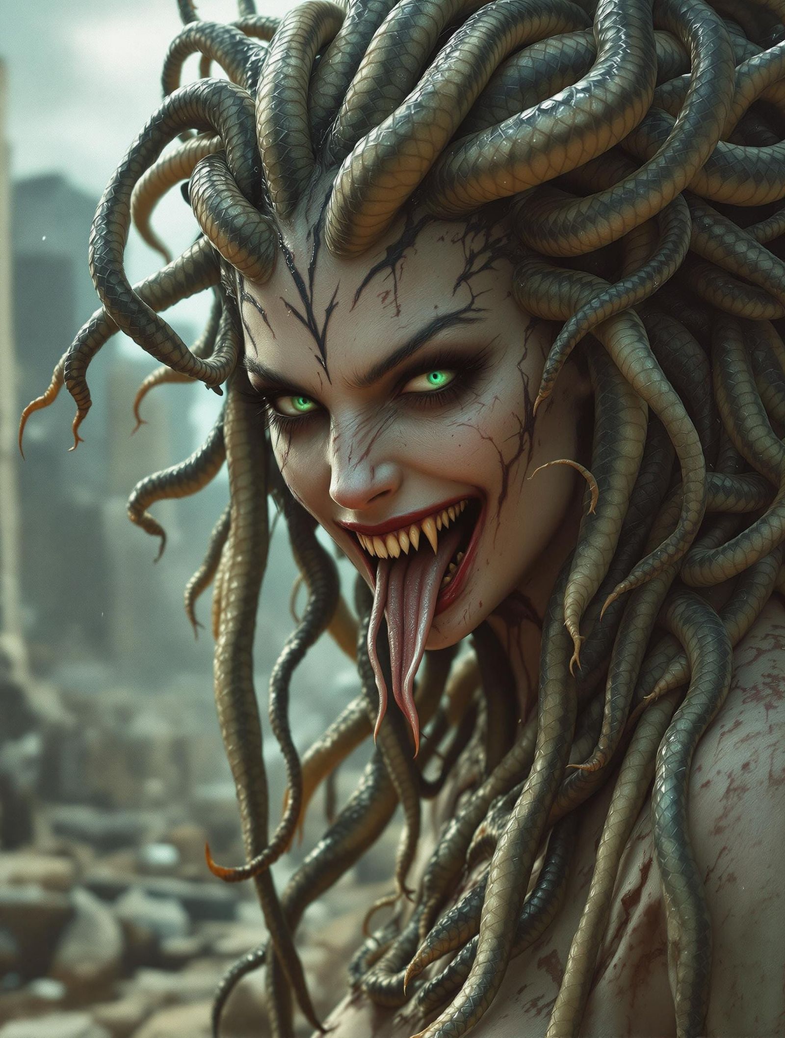 Post-Apocalyptic Medusa Portrait in Oil Painting Style