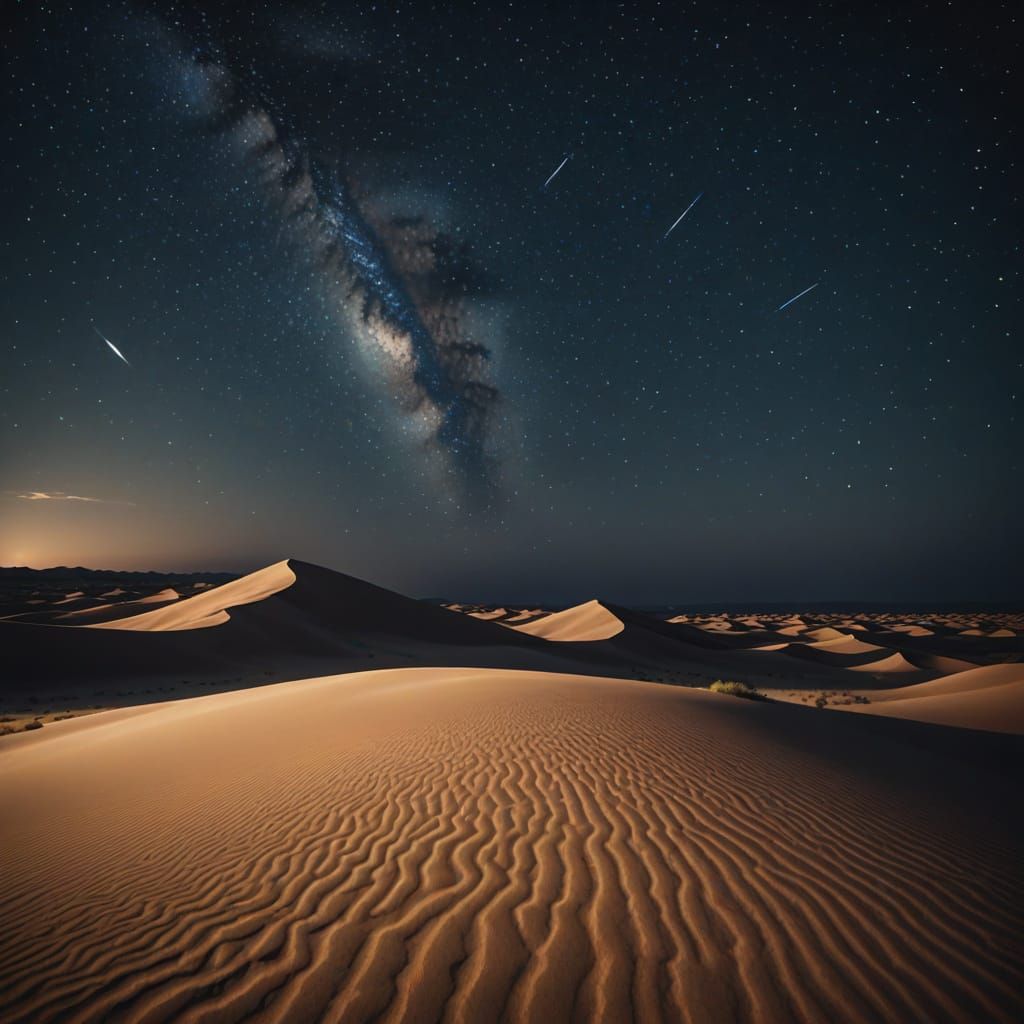 Dramatic Starry Night Over Sand Dunes