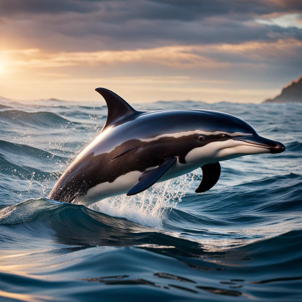 Dusky Dolphin Leaps in New Zealand, Detailed Matte Painting