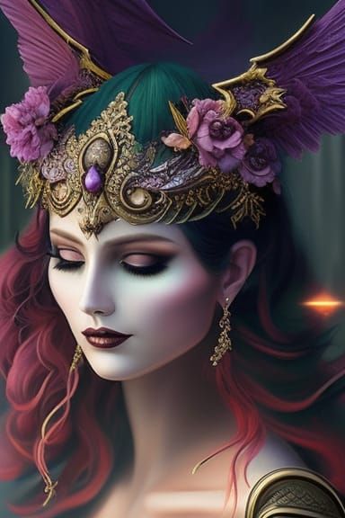 Macabre Enchantress in Psychedelic Oil Painting