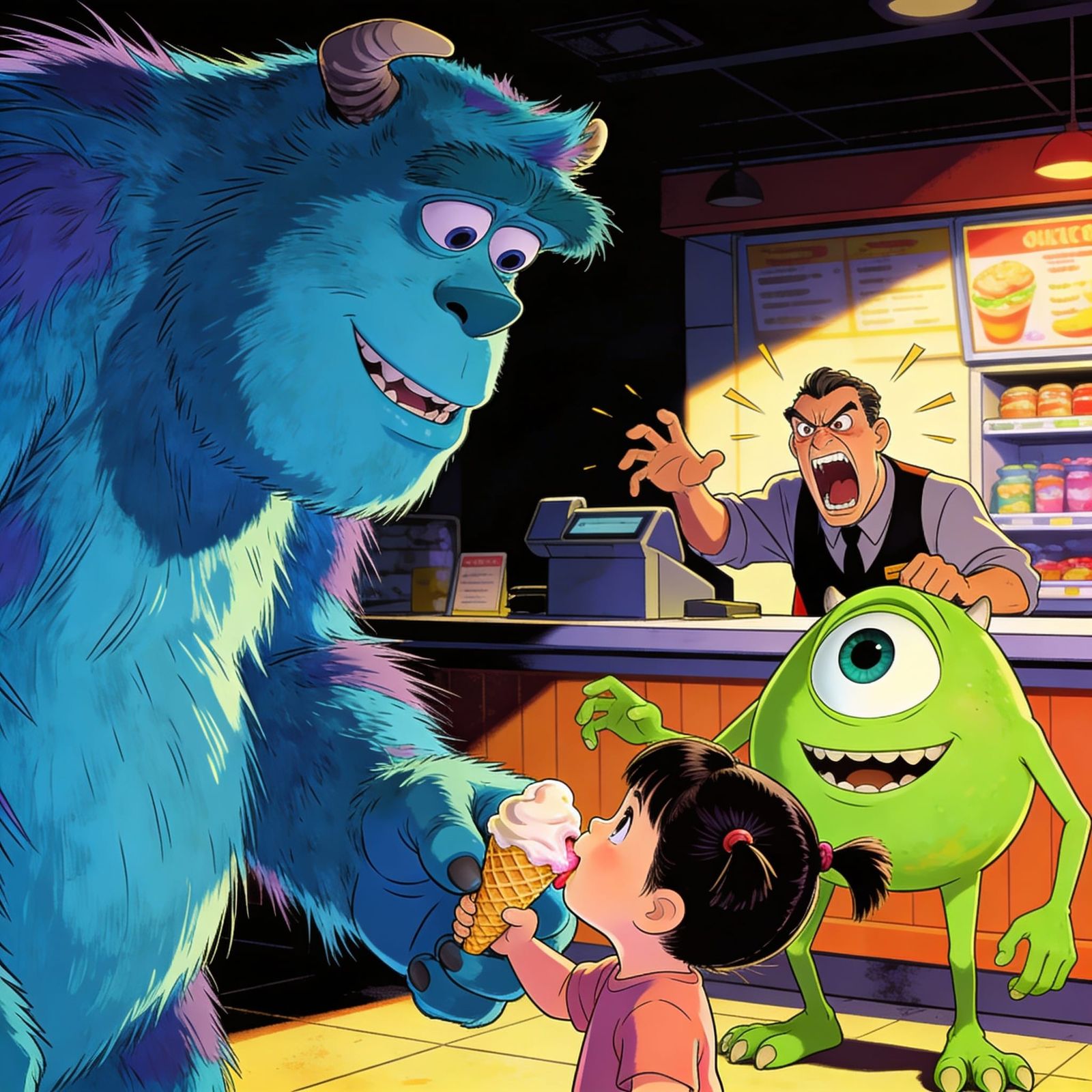 Pixar Style Boo and Sully Enjoy Ice Cream