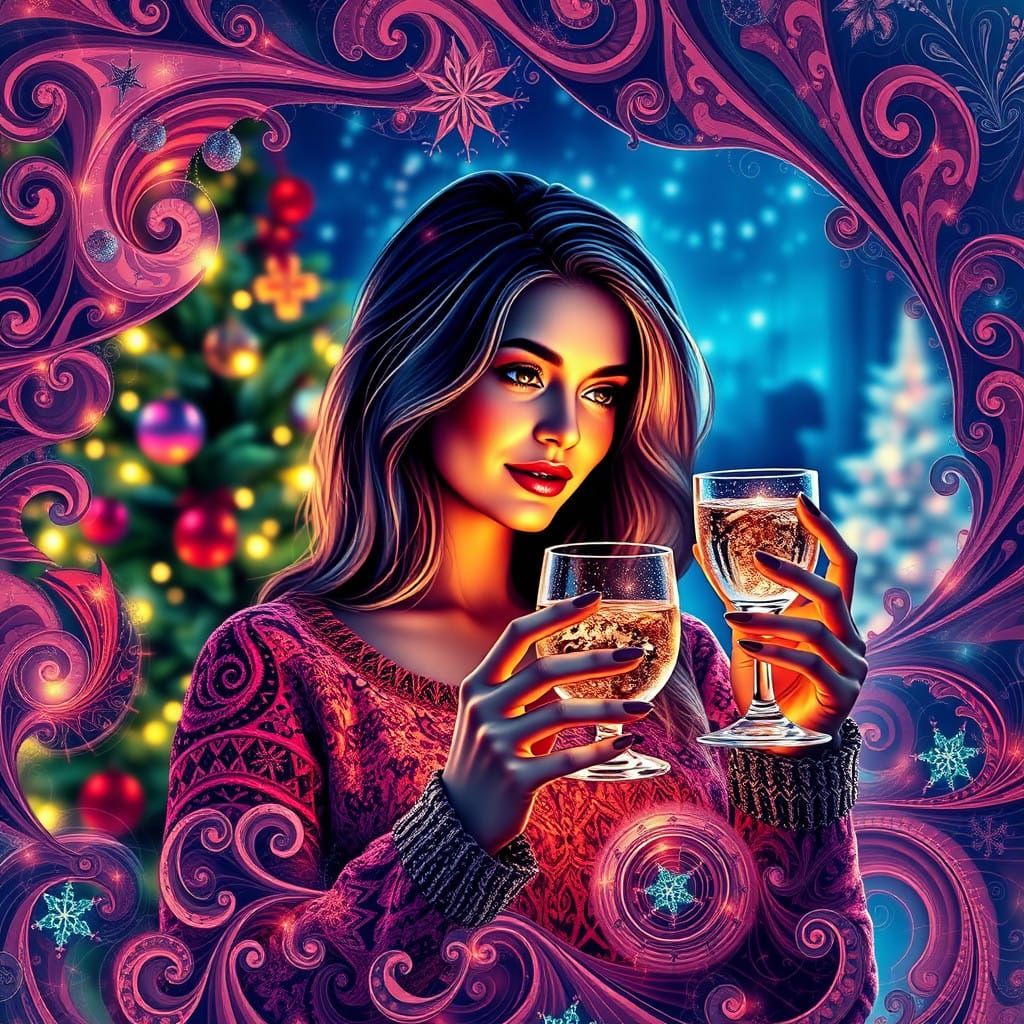 Abstract Christmas Scene in Cyberpunk Style