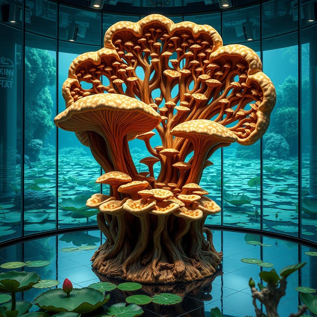 Surreal Wooden Chair Inspired by Fungi and Mycelium in a Gla...