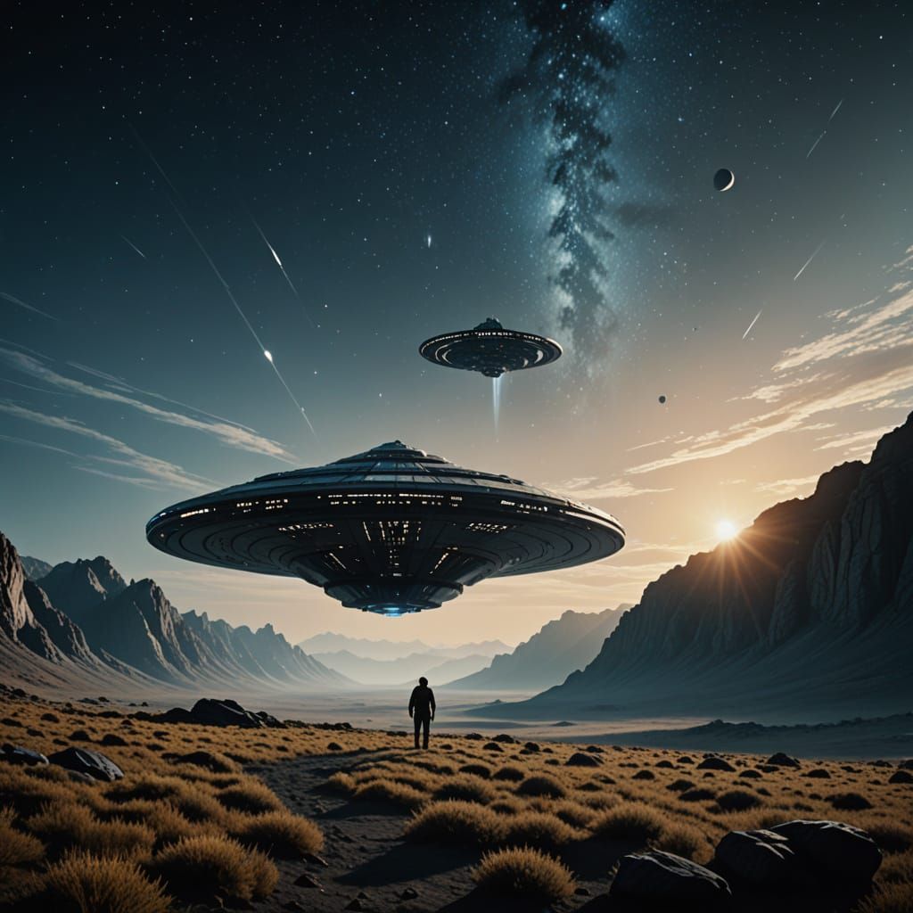 Epic Spacecraft Descends onto Rocky Planet in Low-Angle Shot