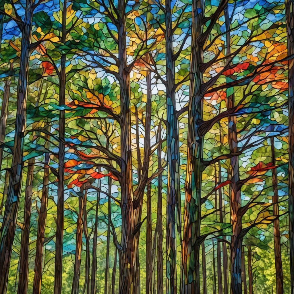 Stained Glass Cypress Trees Photography