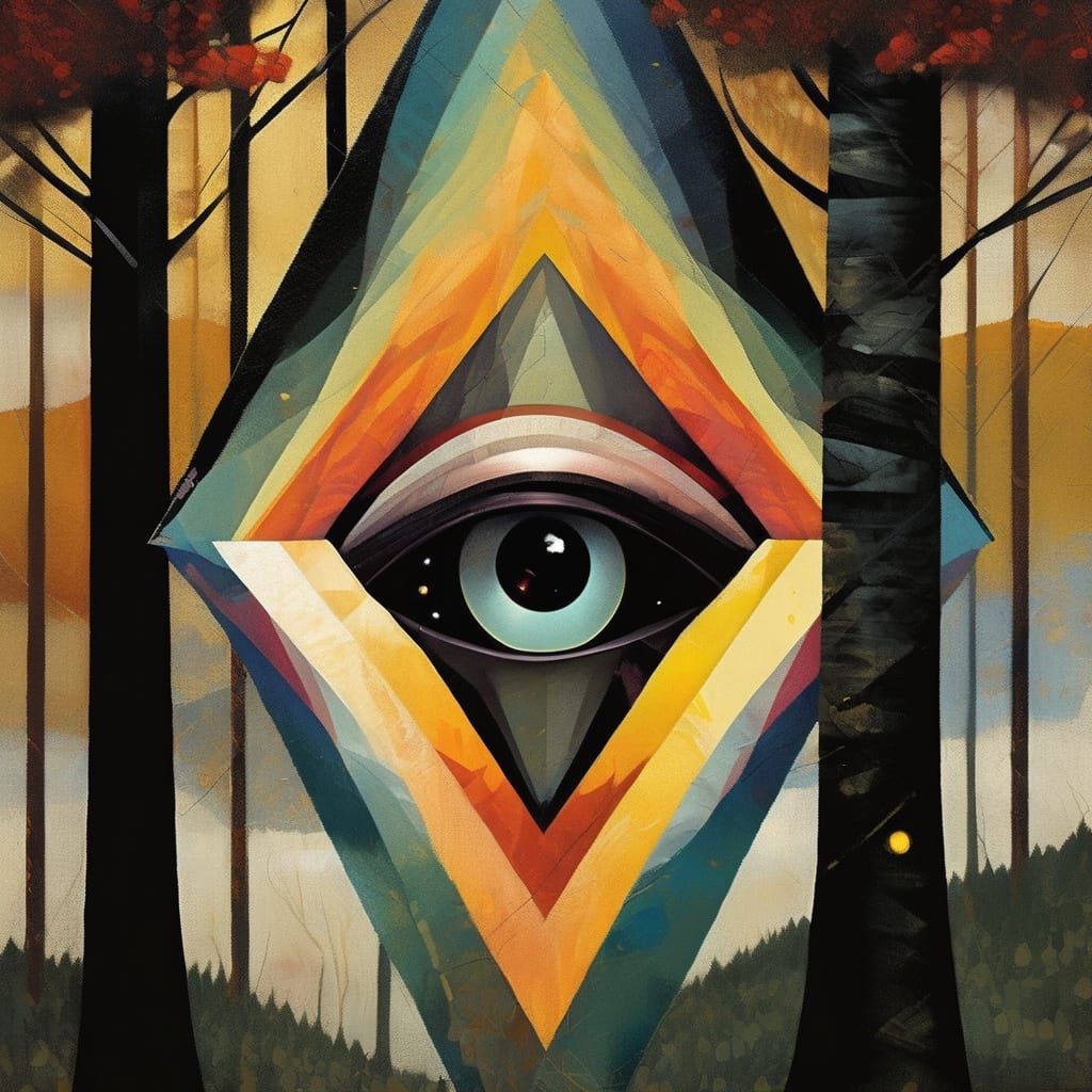 Abstract Portrait in a Dark Forest Landscape