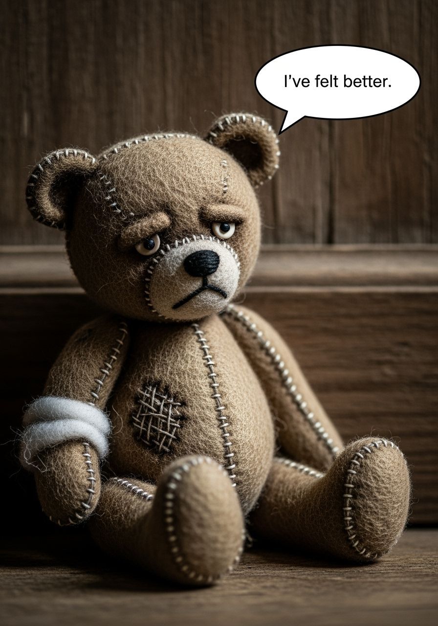 Grumpy Teddy Bear with Speech Bubble