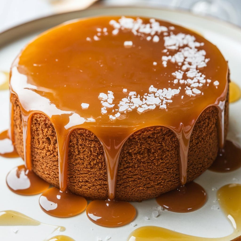 Moist Caramel Cake with Gooey Topping and Sea Salt
