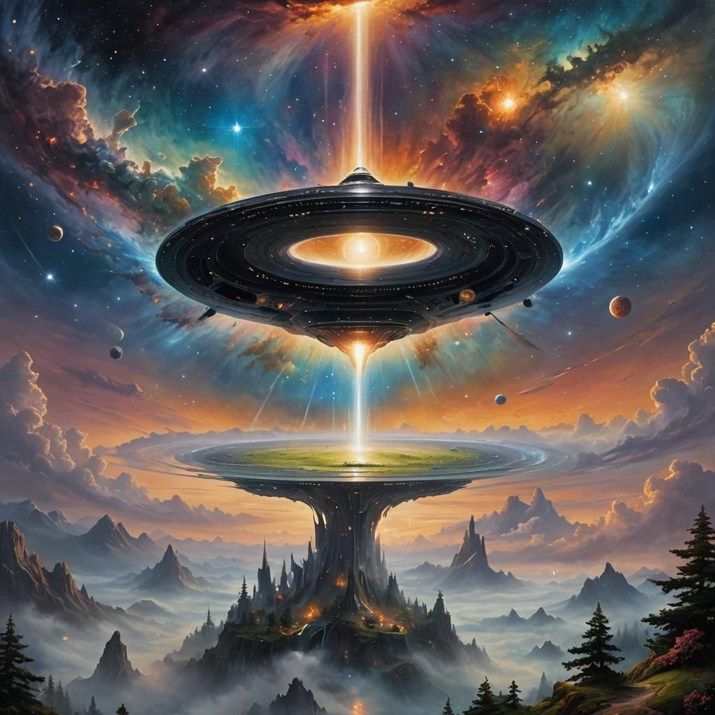 Black Hole Rises Over Galaxy in Ethereal Fantasy