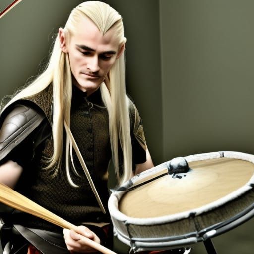 Legolas Plays Drums in a Digital Art Style