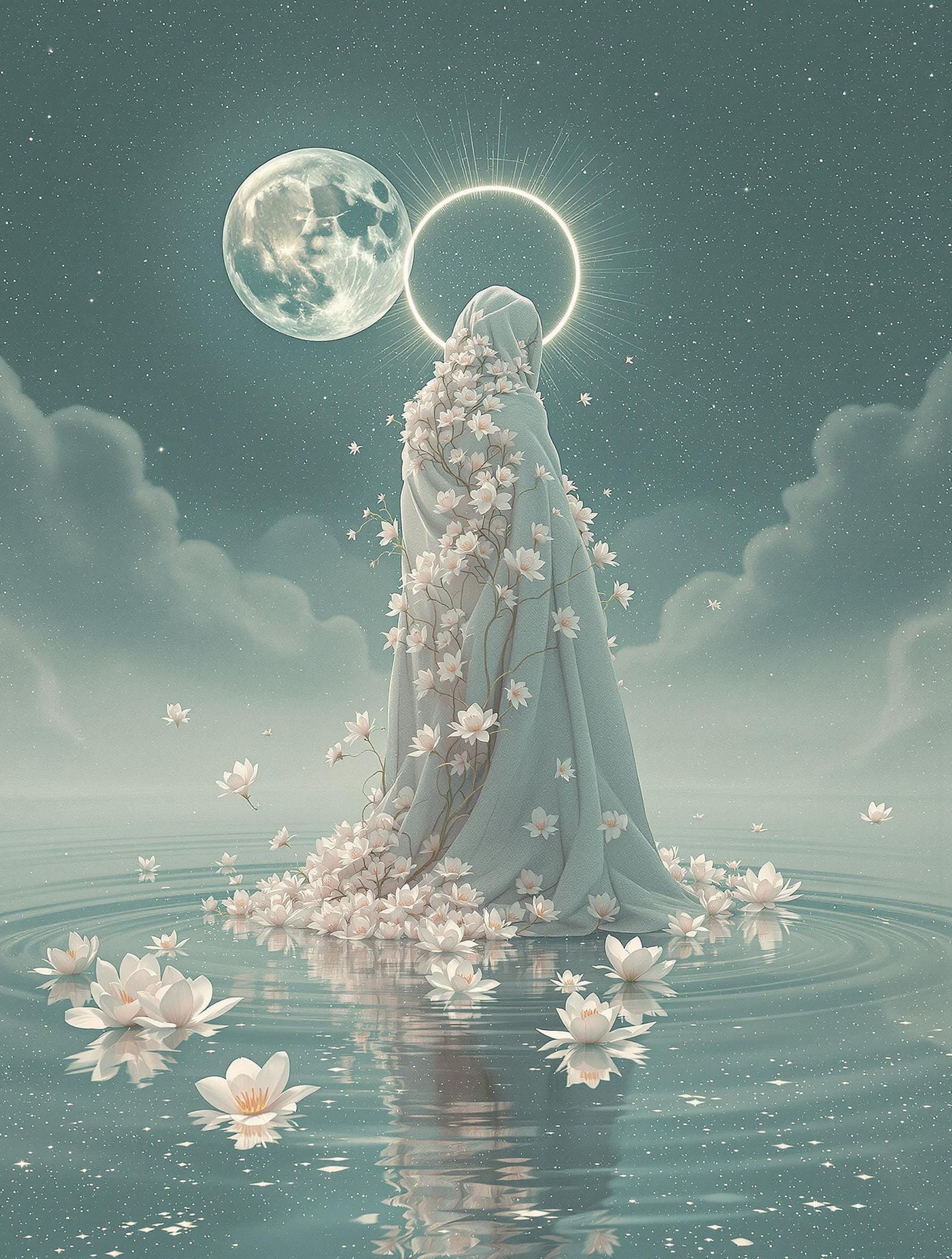 Serene Nighttime Scene in Frosty Digital Art