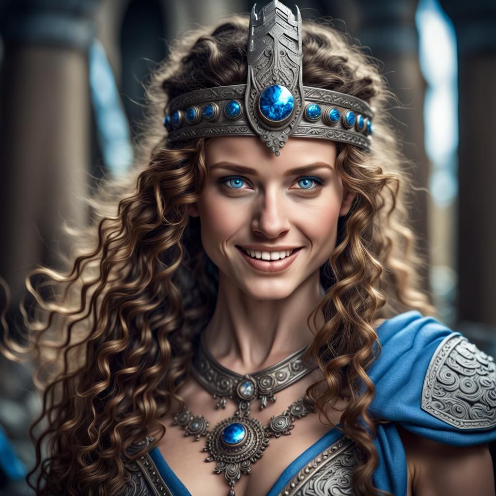 Elegant Woman Barbarian Warrior with Blue Eyes