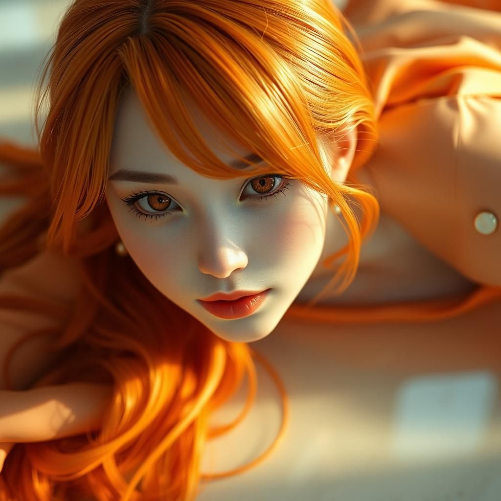 Orange Anime Woman in Ethereal Radiance
