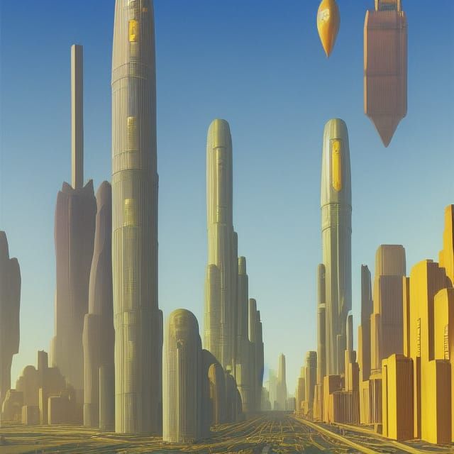 Futuristic Skyscrapers in Retro Sci-Fi Style