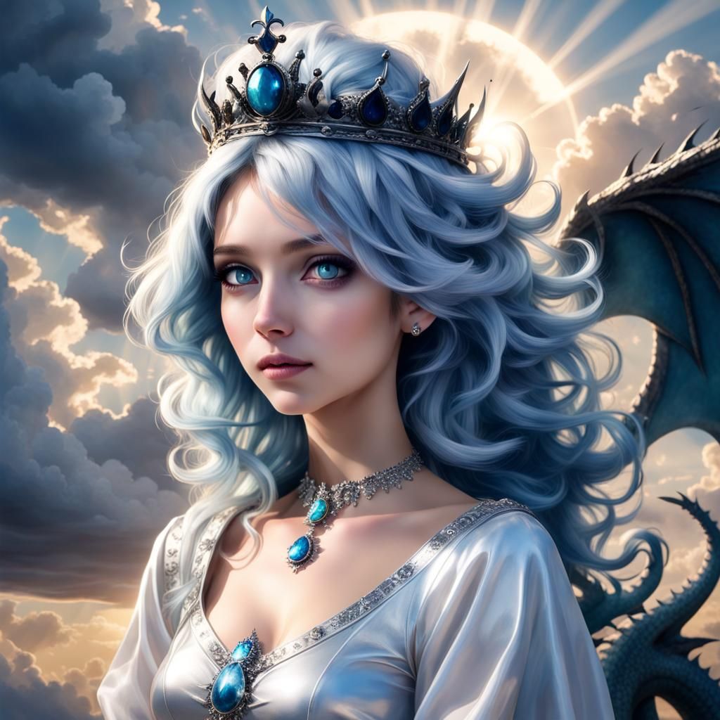Queen with Dragon in Italian Sky, Digital Art