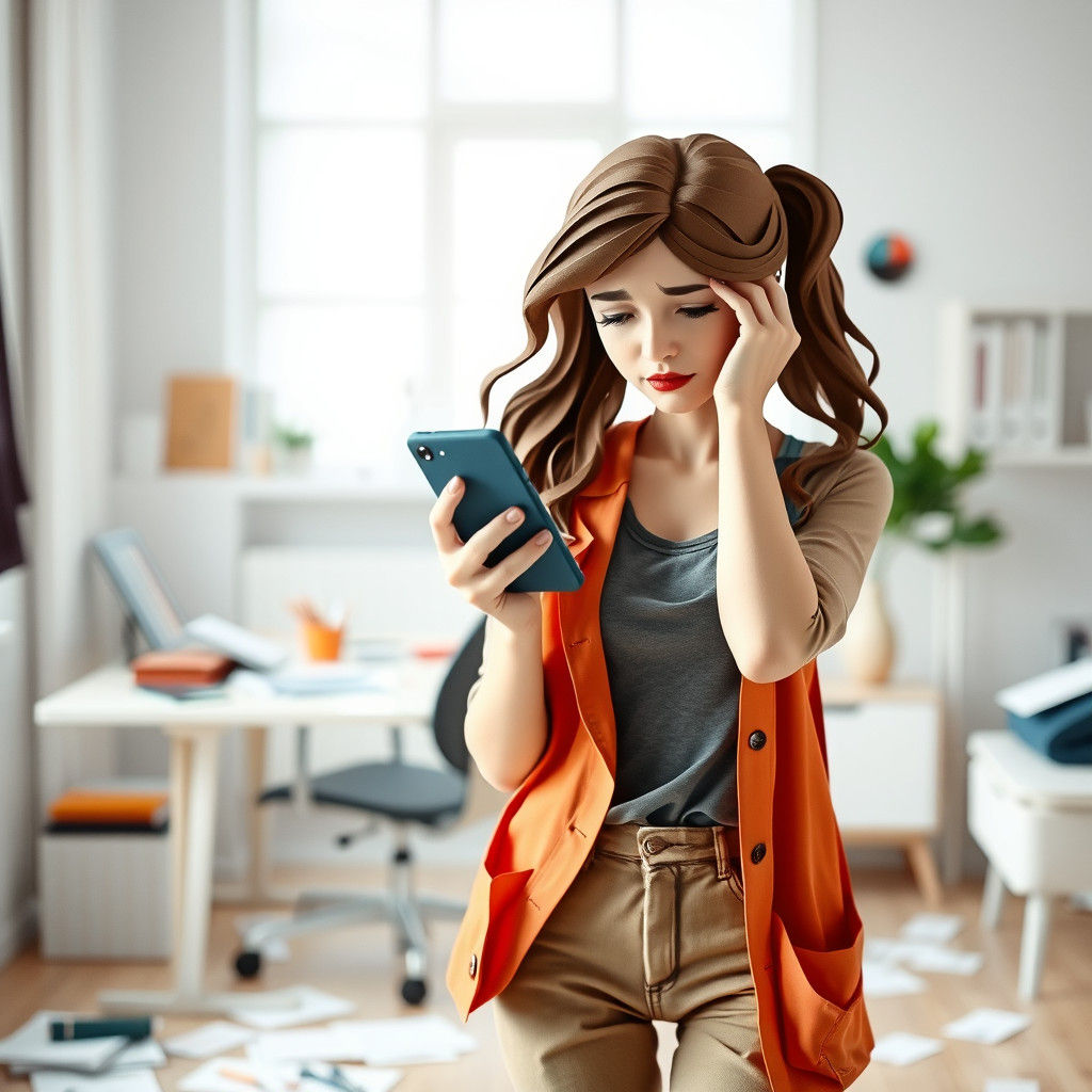 Frustrated Woman in Origami-Inspired Papercraft Style