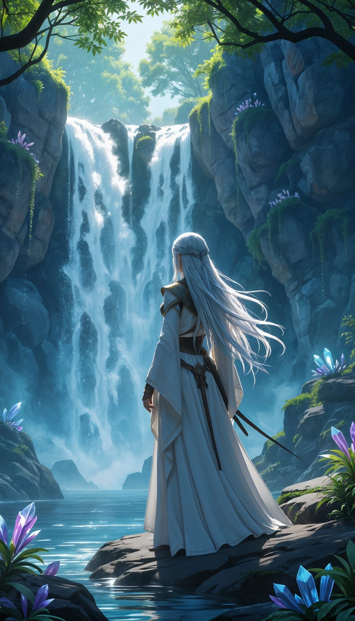 Dragonborn Rogue in Enchanted Forest, Digital Matte Painting