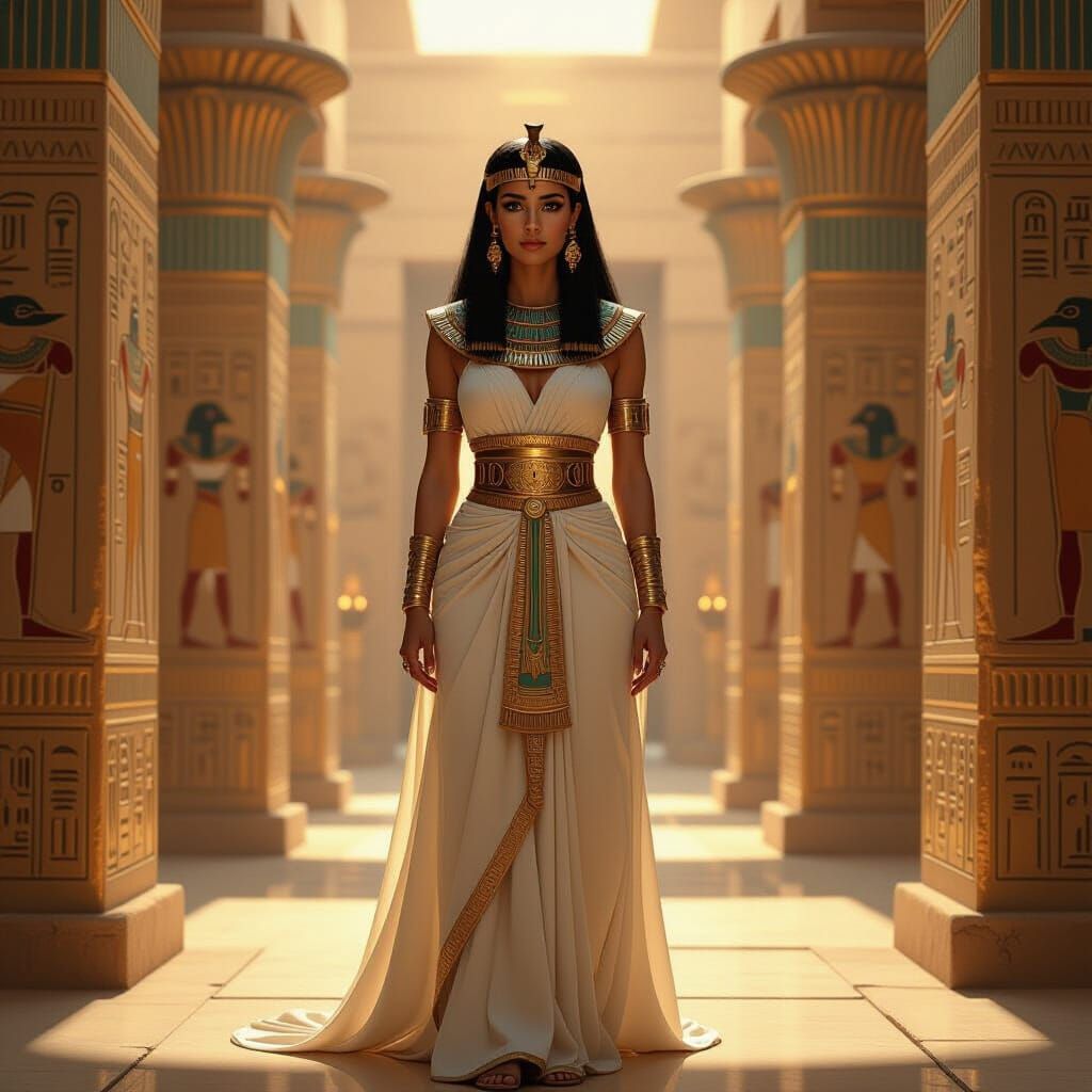 Hathor in Grand Temple with Golden Accents
