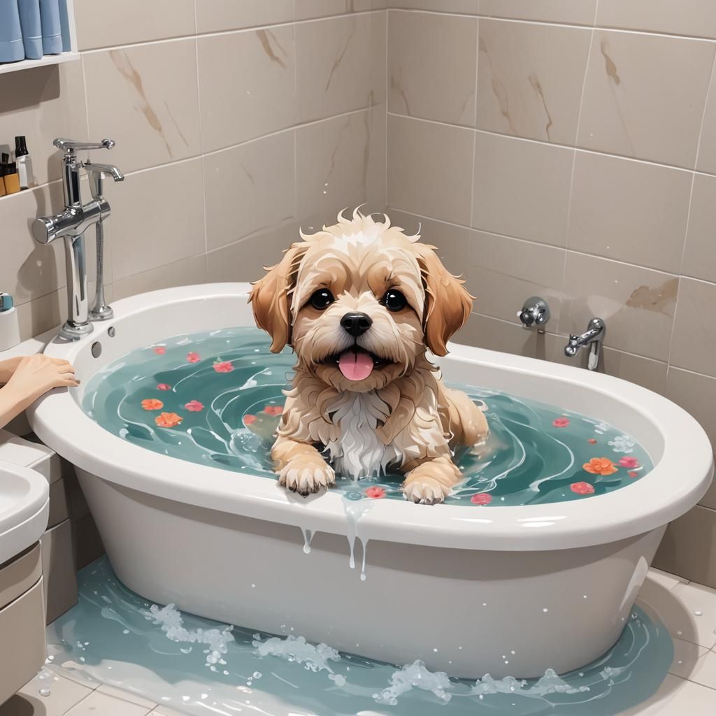 Cute Anime Dog Taking a Bath