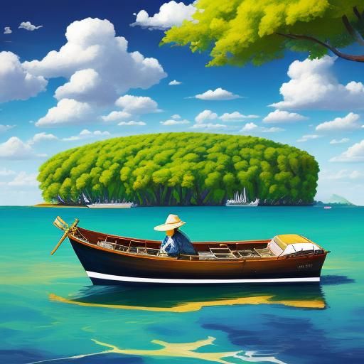 Surreal Cubist Dreamscape with Woman, Dog, and Boat