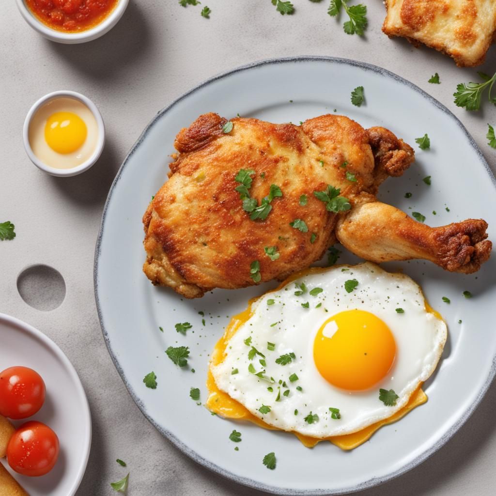 Fried Egg and Baked Chicken Still Life